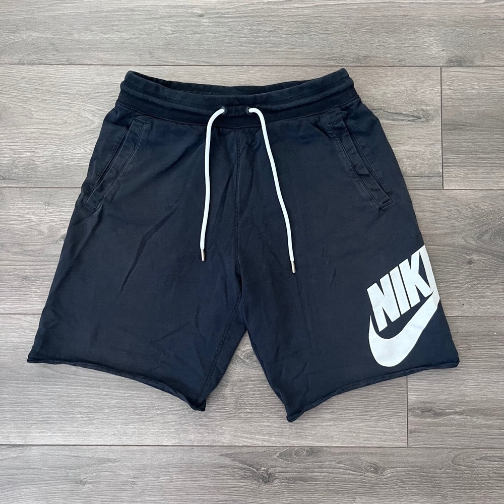 Nike Mens Sportswear French Terry Alumni Shorts Black White Logo AR2375-010 M